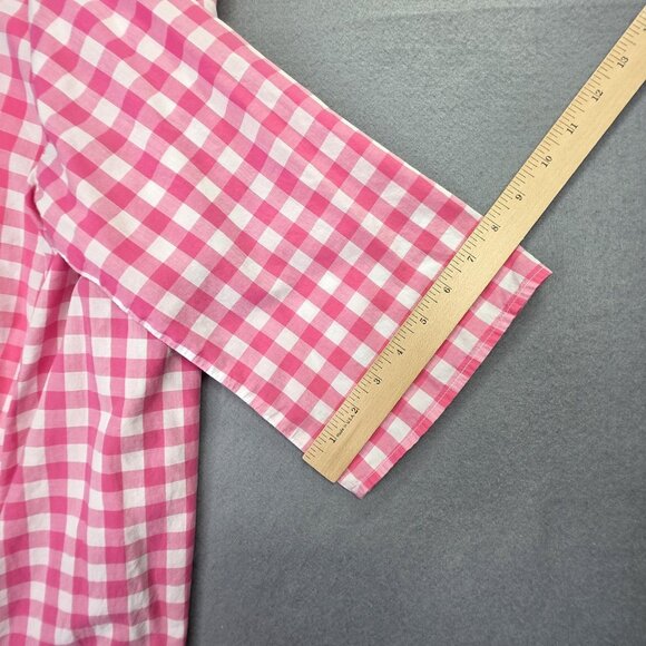 Talbots Shirt Womens L Pink White Gingham Check Tunic Cotton 3/4 Sl Peasant Boho - Picture 11 of 11